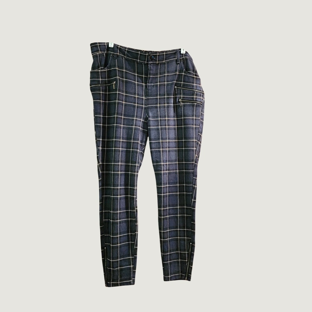 Torrid Size 20 Navy Windowpane Plaid Tapered Pants Stretch Zip Detail